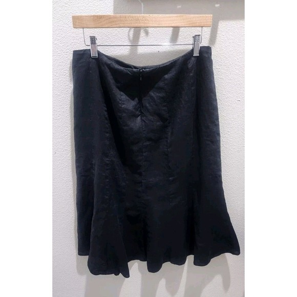 Lauren Ralph Lauren LRL Skirt Womens 10P Black 100% Linen Flare Midi Lined - Picture 2 of 9